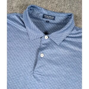 Peter Millar Crown Crafted Polo Shirt Mens Large Blue Geometric All Over Print